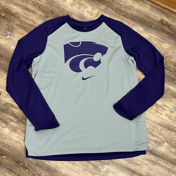 Nike Dri Fit K-State Wildcats Purple and Gray Long Sleeve Shirt Men's Size XL - Picture 7 of 14